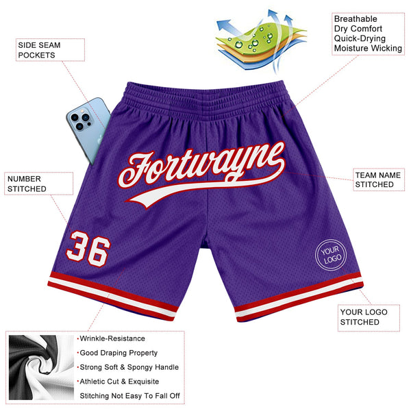 Custom Purple White-Red Authentic Throwback Basketball Shorts alternate