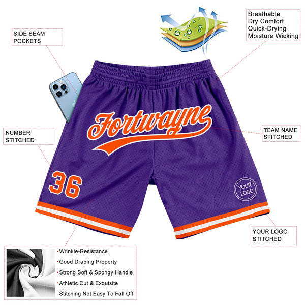 Custom Purple Orange-White Authentic Throwback Basketball Shorts alternate