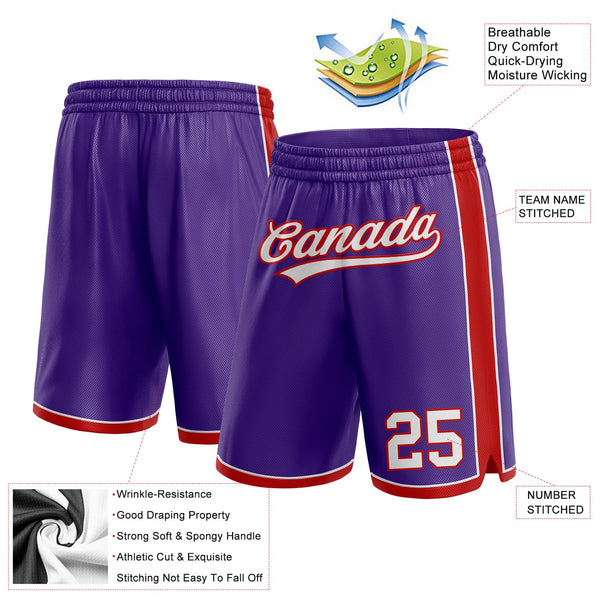 Custom Purple White-Red Authentic Basketball Shorts alternate
