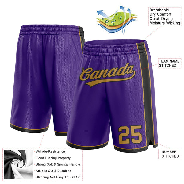 Custom Purple Old Gold-Black Authentic Basketball Shorts alternate