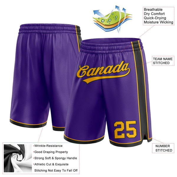 Custom Purple Gold-Black Authentic Basketball Shorts alternate