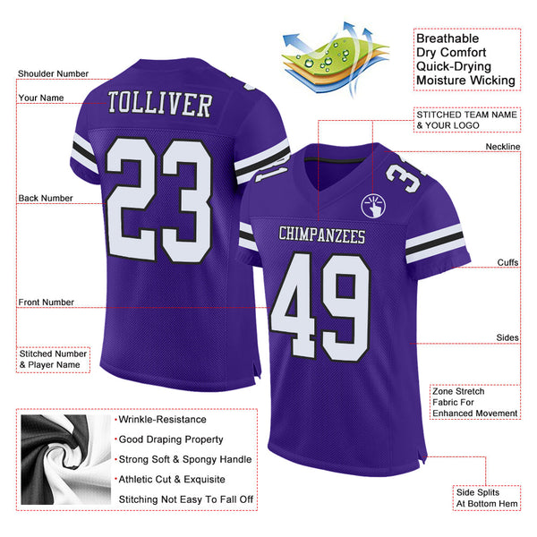 Custom Purple White-Black Mesh Authentic Football Jersey alternate