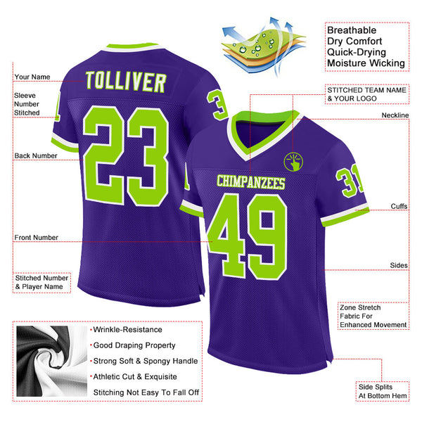 Custom Purple Neon Green-White Mesh Authentic Throwback Football Jersey alternate