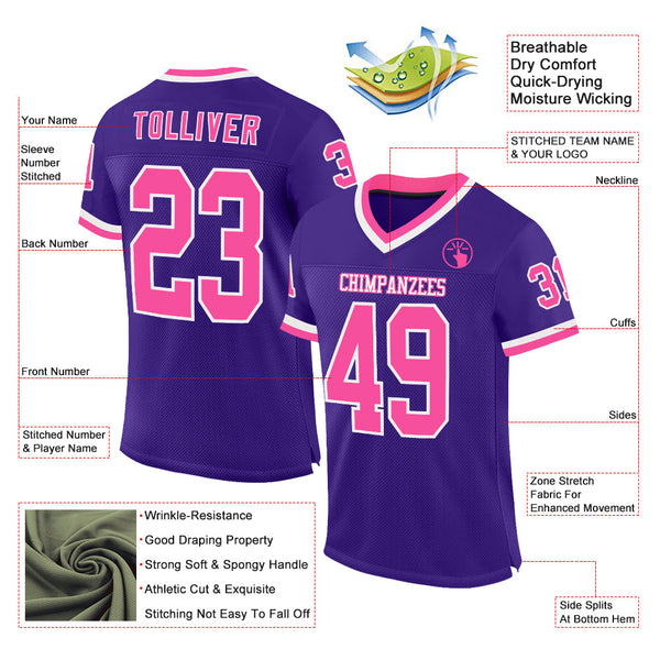 Custom Purple Pink-White Mesh Authentic Throwback Football Jersey alternate
