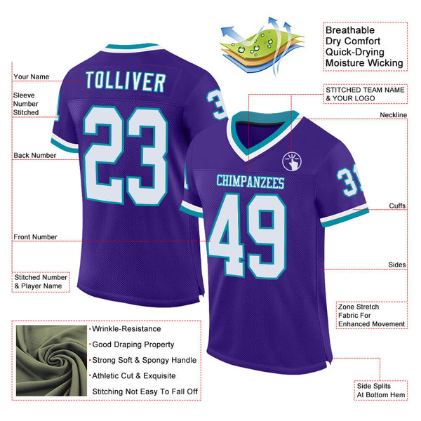 Custom Purple White-Teal Mesh Authentic Throwback Football Jersey alternate