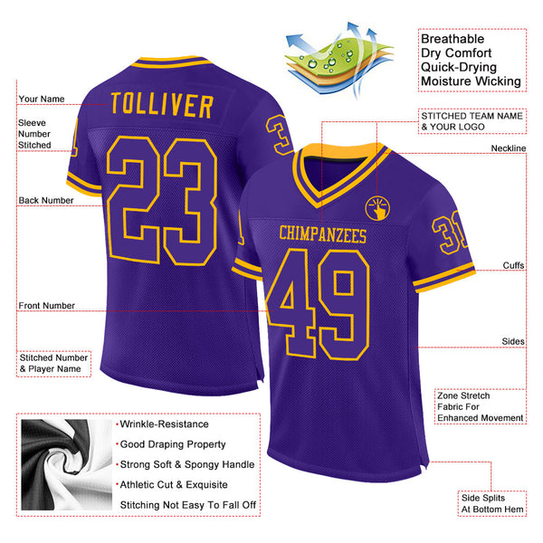 Custom Purple Gold Mesh Authentic Throwback Football Jersey alternate