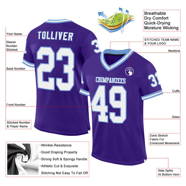 Custom Purple White-Light Blue Mesh Authentic Throwback Football Jersey alternate
