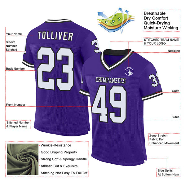Custom Purple White-Black Mesh Authentic Throwback Football Jersey alternate