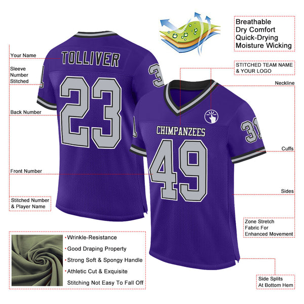 Custom Purple Gray-Black Mesh Authentic Throwback Football Jersey alternate