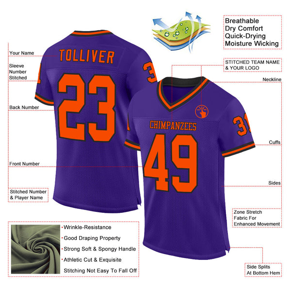 Custom Purple Orange-Black Mesh Authentic Throwback Football Jersey alternate