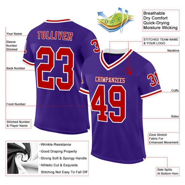 Custom Purple Red-White Mesh Authentic Throwback Football Jersey alternate