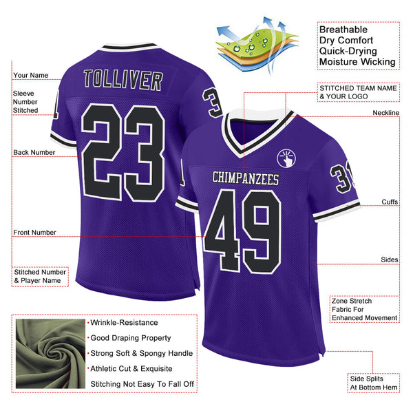 Custom Purple Black-White Mesh Authentic Throwback Football Jersey alternate