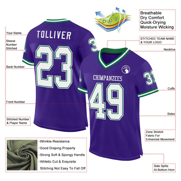 Custom Purple White-Kelly Green Mesh Authentic Throwback Football Jersey alternate