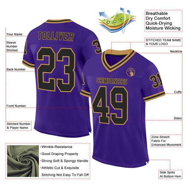 Custom Purple Black-Old Gold Mesh Authentic Throwback Football Jersey alternate