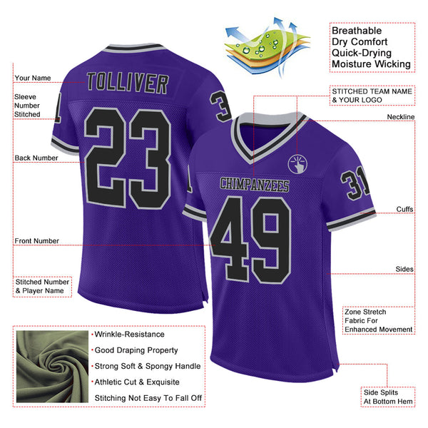Custom Purple Black-Gray Mesh Authentic Throwback Football Jersey alternate