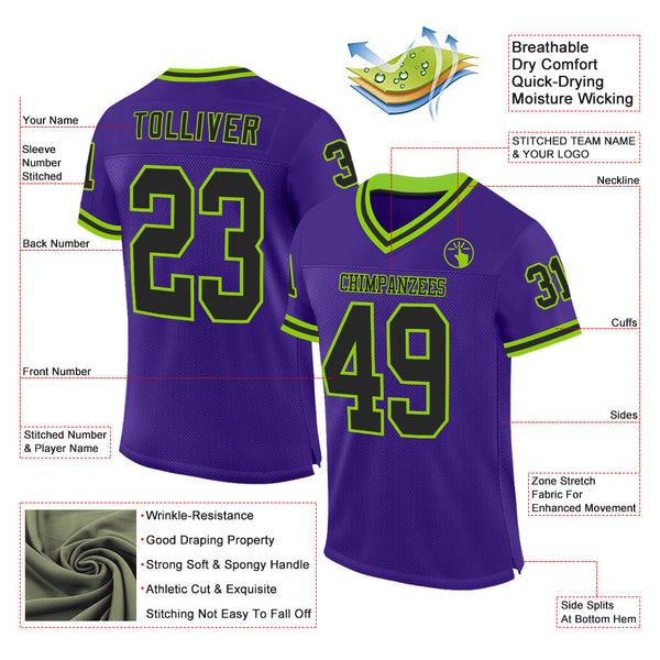 Custom Purple Black-Neon Green Mesh Authentic Throwback Football Jersey alternate