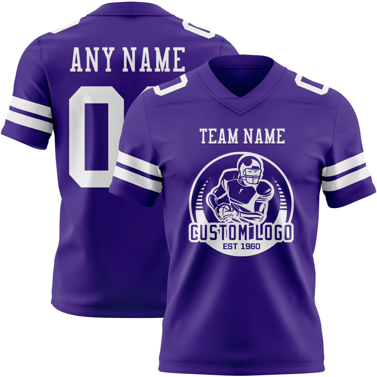 Custom Purple White Authentic Football Jersey - Back