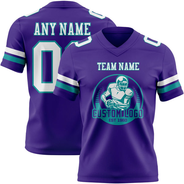 Custom Purple White-Teal Authentic Football Jersey alternate