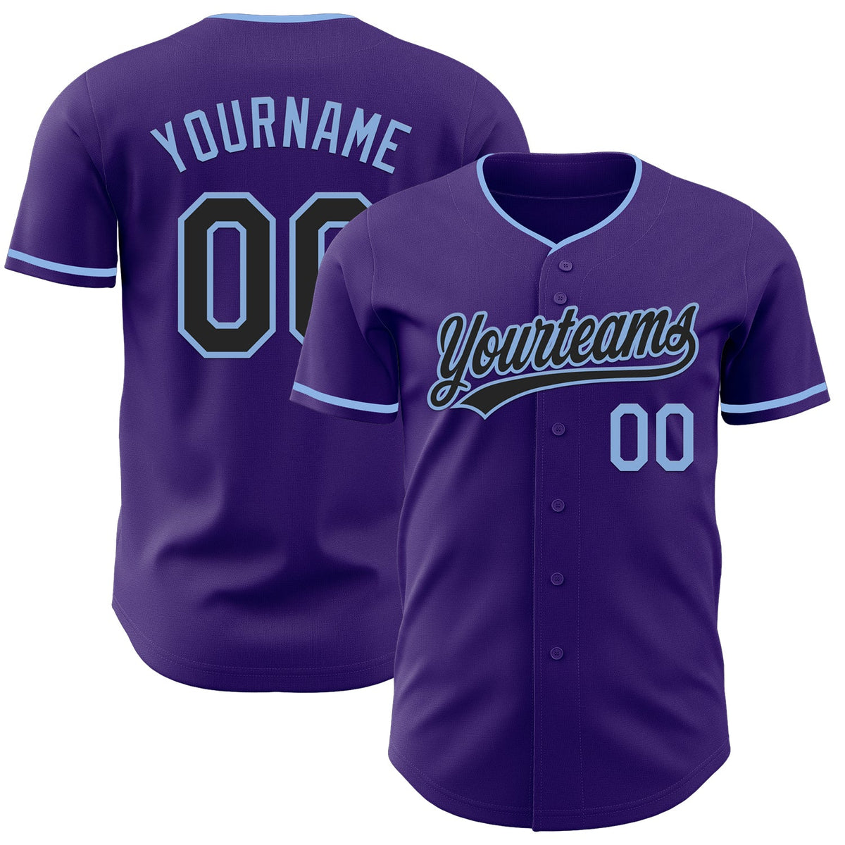 Custom Purple Black-Light Blue Authentic Baseball Jersey
