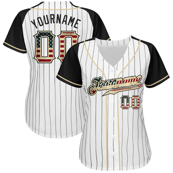 Custom White Black Pinstripe Vintage USA Flag-Black Authentic Raglan Sleeves Baseball Jersey alternate