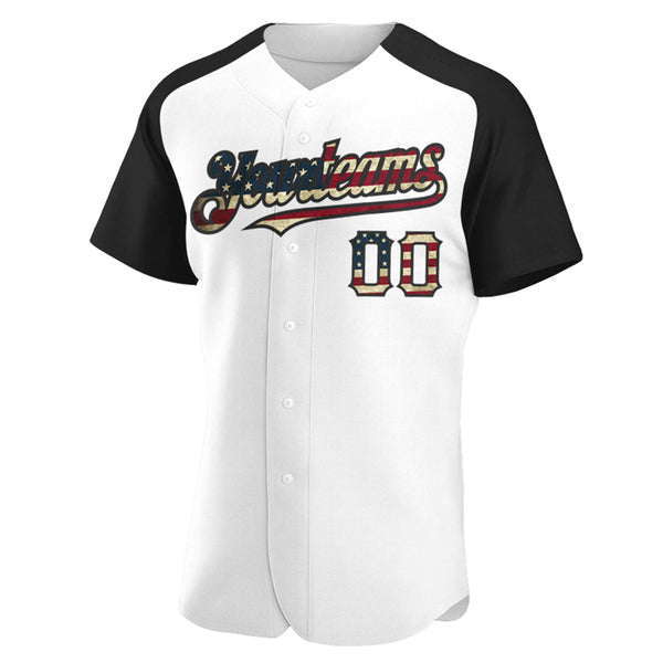 Custom White Vintage USA Flag-Black Authentic Raglan Sleeves Baseball Jersey alternate