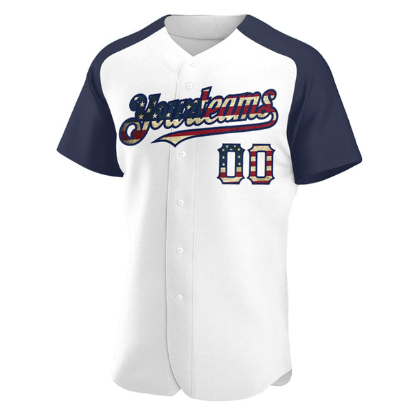 Custom White Vintage USA Flag-Navy Authentic Raglan Sleeves Baseball Jersey alternate