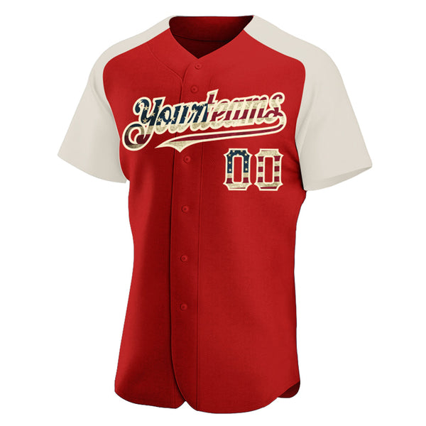 Custom Red Vintage USA Flag-Cream Authentic Raglan Sleeves Baseball Jersey alternate