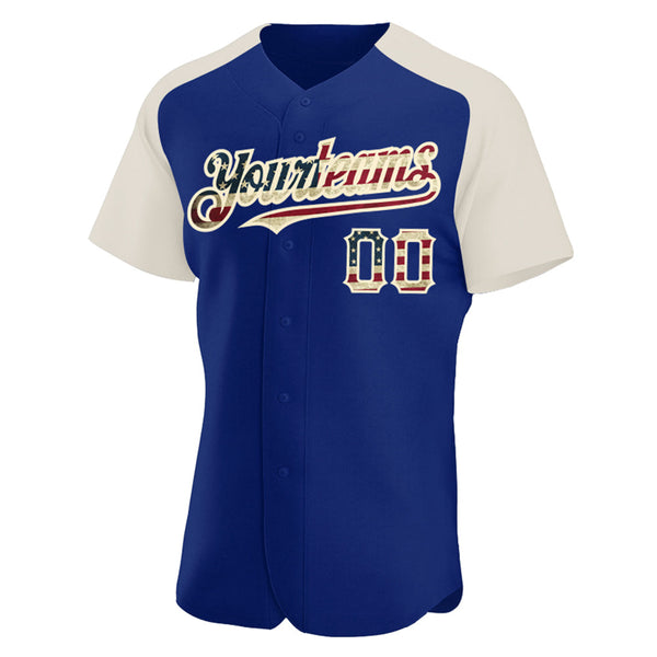 Custom Royal Vintage USA Flag-Cream Authentic Raglan Sleeves Baseball Jersey alternate
