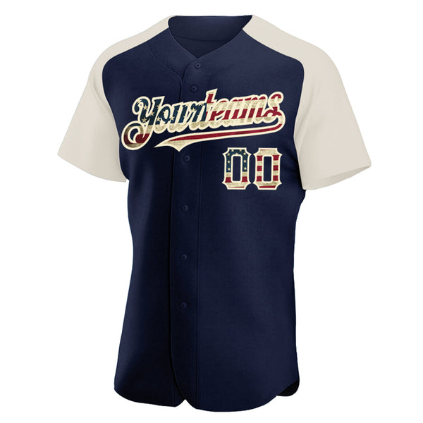 Custom Navy Vintage USA Flag-Cream Authentic Raglan Sleeves Baseball Jersey alternate