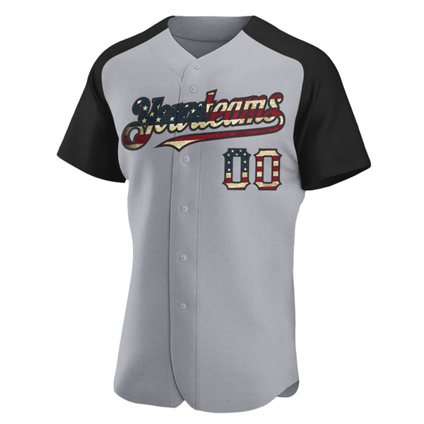 Custom Gray Vintage USA Flag-Black Authentic Raglan Sleeves Baseball Jersey alternate