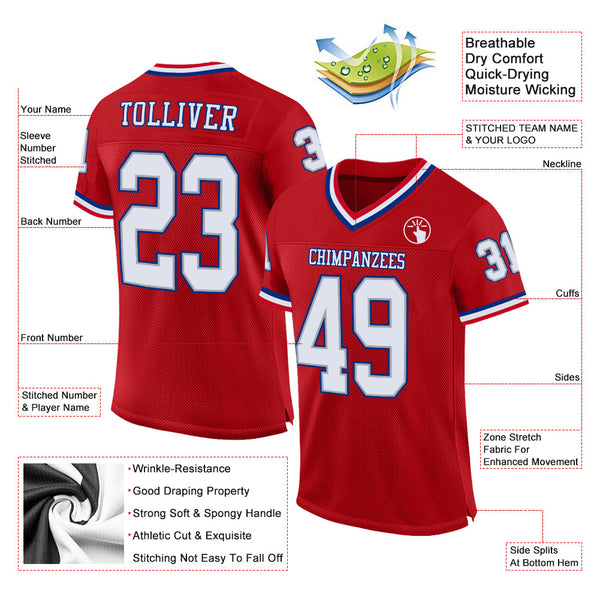 Custom Red White-Royal Mesh Authentic Throwback Football Jersey alternate
