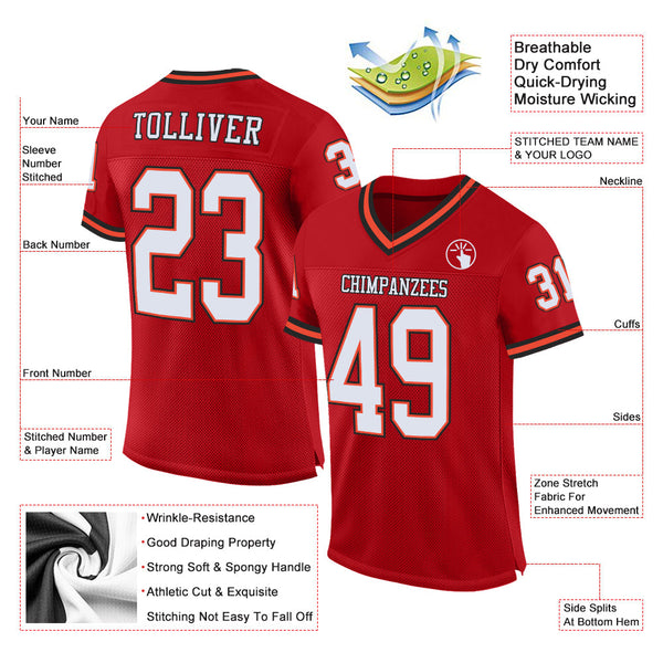 Custom Red White-Orange Mesh Authentic Throwback Football Jersey alternate