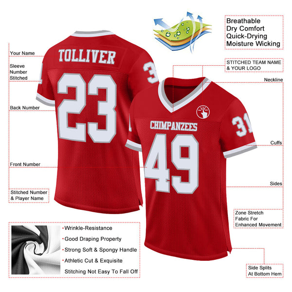 Custom Red White-Gray Mesh Authentic Throwback Football Jersey alternate