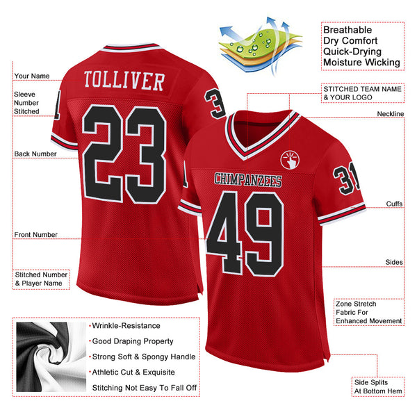Custom Red Black-White Mesh Authentic Throwback Football Jersey alternate