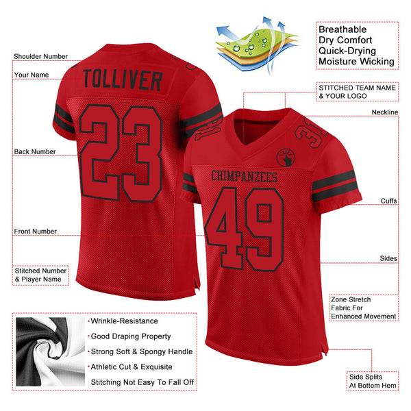 Custom Red Red-Black Mesh Authentic Football Jersey alternate