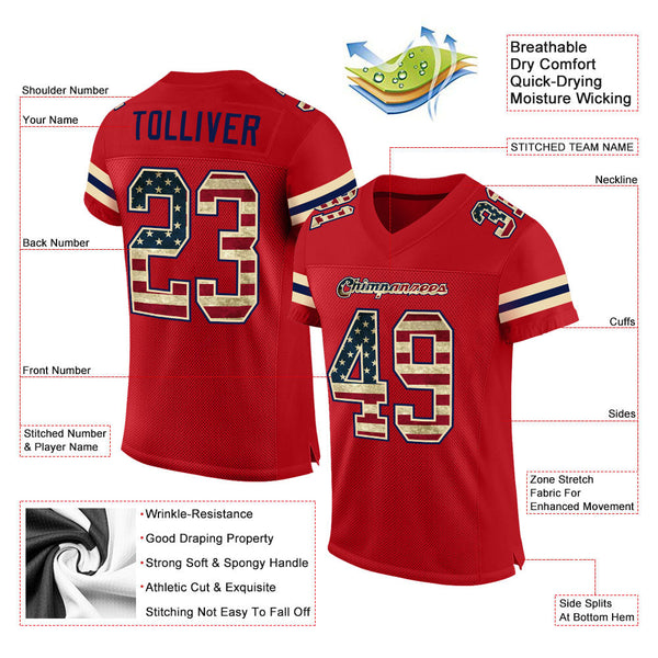 Custom Red Vintage USA Flag-Cream Mesh Authentic Football Jersey alternate