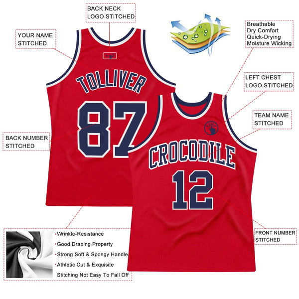 Custom Red Navy-White Authentic Throwback Basketball Jersey alternate