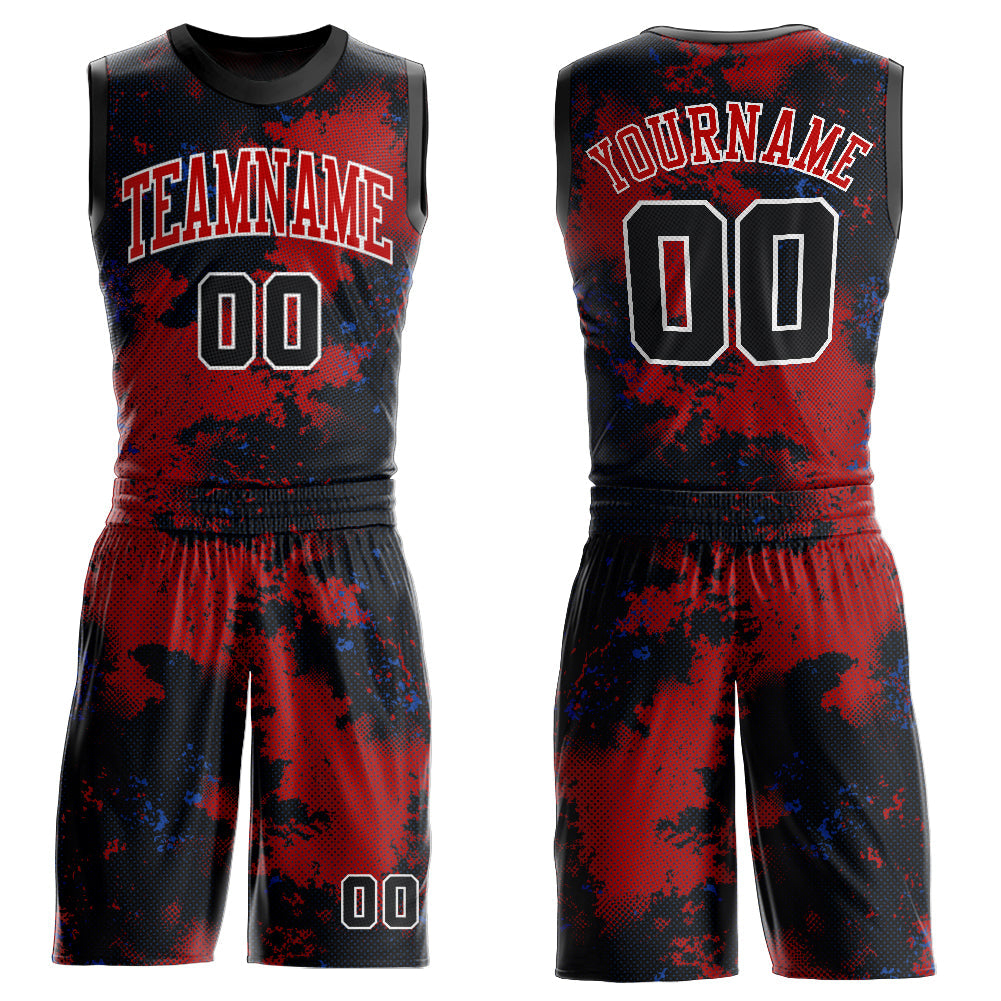 Custom Red Black-White Round Neck Sublimation Basketball Uniform Jersey