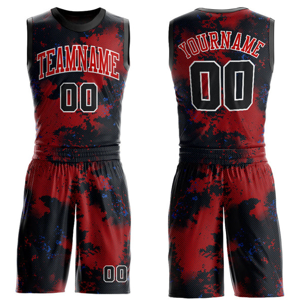 Custom Red Black-White Round Neck Sublimation Basketball Uniform Jersey