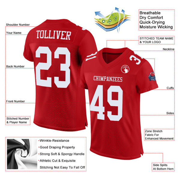 Custom Red White Mesh Authentic Football Jersey alternate