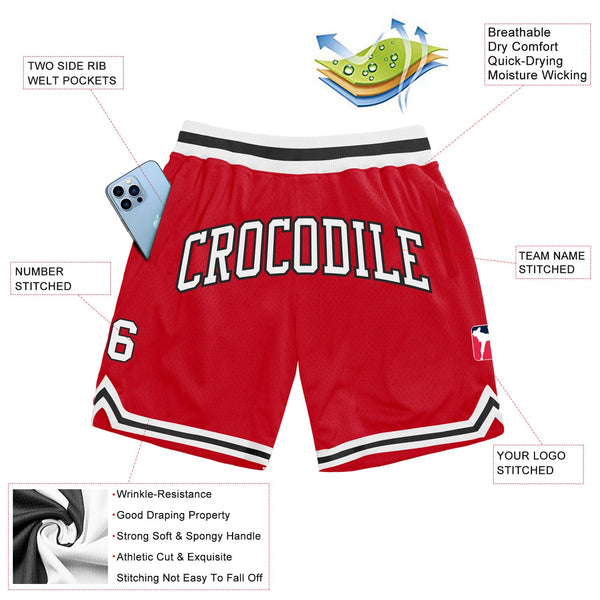 Custom Red White-Black Authentic Throwback Basketball Shorts alternate