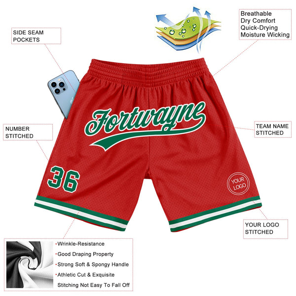 Custom Red Kelly Green-White Authentic Throwback Basketball Shorts alternate