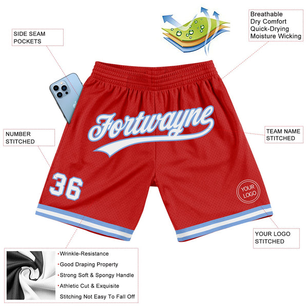 Custom Red White-Light Blue Authentic Throwback Basketball Shorts alternate