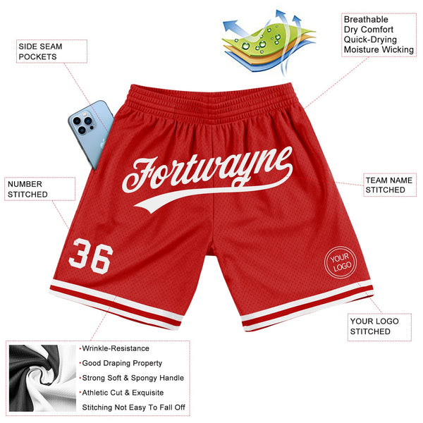 Custom Red White Authentic Throwback Basketball Shorts alternate