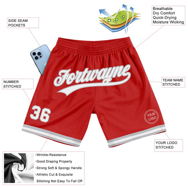 Custom Red White-Gray Authentic Throwback Basketball Shorts alternate