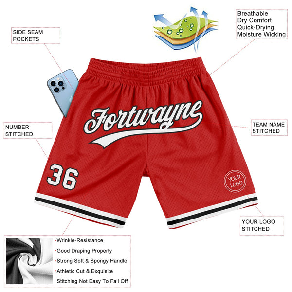Custom Red White-Black Authentic Throwback Basketball Shorts alternate
