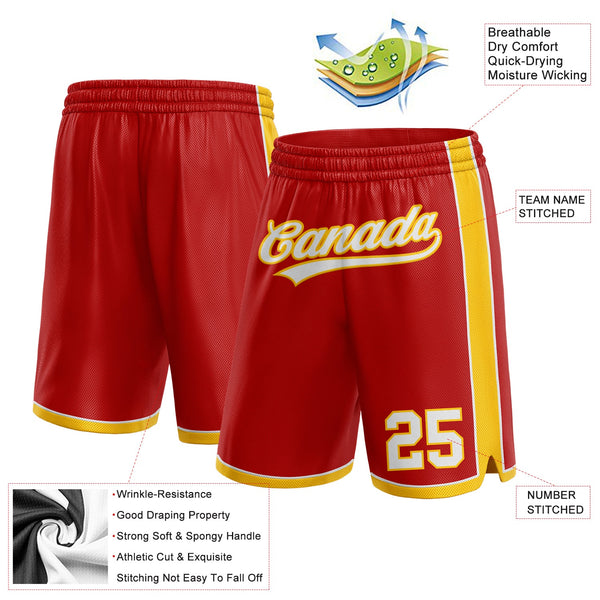 Custom Red White-Yellow Authentic Basketball Shorts alternate