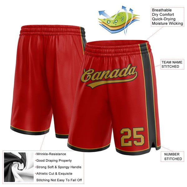Custom Red Old Gold-Black Authentic Basketball Shorts alternate