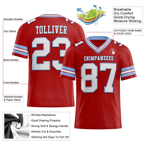 Custom Red White-Light Blue Authentic Football Jersey alternate