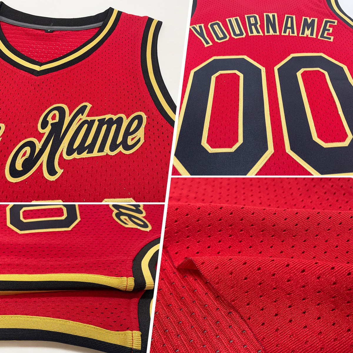 Custom Red White-Gold Authentic Throwback Basketball Jersey - Back